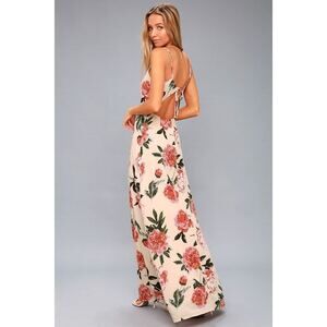 Lulus Santiago Blush Pink Floral Print Backless Maxi Dress - Size Small